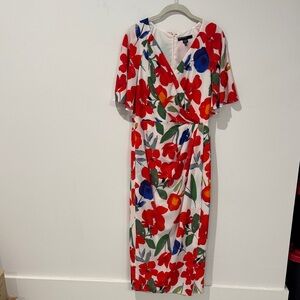 Maggy London Red and Orange Floral Midi Dress